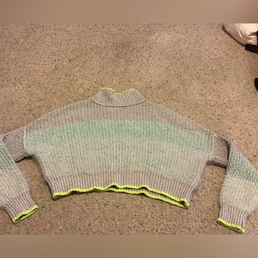FREE PEOPLE SZ XS OVERSIZED CROP TURTLENECK OMBRÉ SWEATER ANGORA MIX EUC